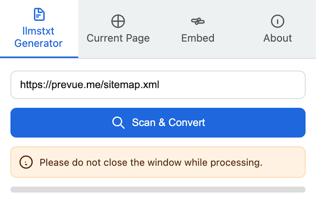A screenshot showing the Chrome extension's popup menu, with a large button that reads 'Get LLM-Ready Text'.